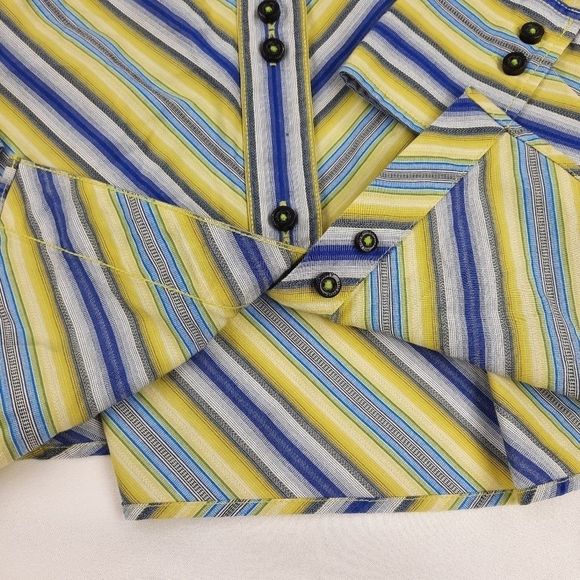 Tommy Hilfiger blouse womens 16 cotton double button diagonal stripe blue yellow - Picture 10 of 16